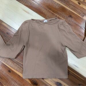 Ribbed Tan Crop Top - Short Sleeve